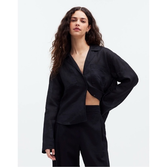 Madewell Pull On Straight Crop Pants Baggy Black Linen Blend Casual Minimalist 8 - Picture 2 of 14